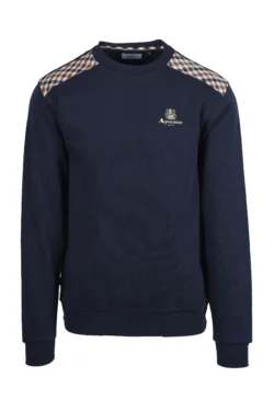 Aquascutum-Club-Check-Shoulder-Crew-Neck-Sweatshirt-Navy UK Fashion